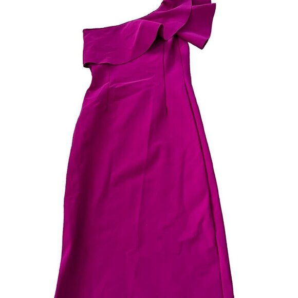Chiara Boni Womens Dress 40 Magenta Eliisse One Shoulder Ruffle Midi Polyamide - Picture 6 of 11